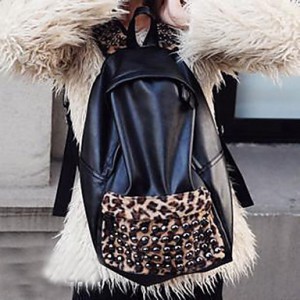 Women's Leopard Rivet Decor Backpack 